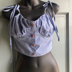 Lilac Buttoned Crop Top with Tie Straps